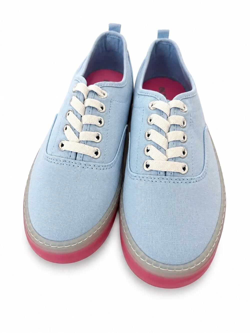 Light Blue Canvas Sneakers with Pink Sole